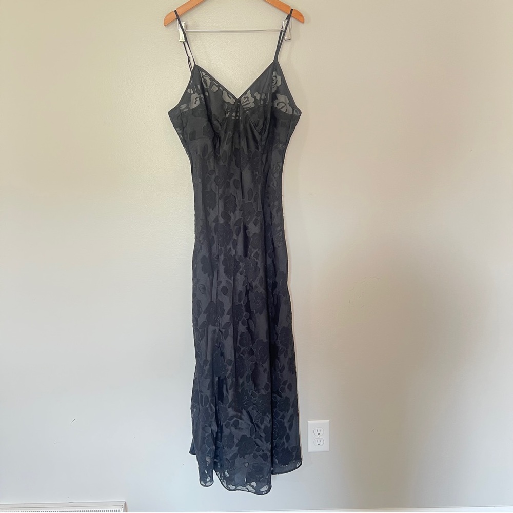 Vintage Victoria's Secret Gold Tag Black Floral Nightgown Maxi Lingerie Sheer